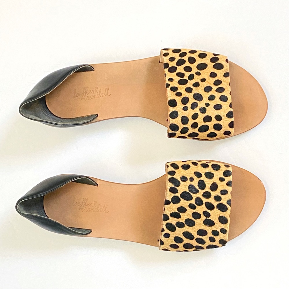 Loeffler Randall tan black spot leopard print calf hair sawyer flats sandals - Picture 2 of 9